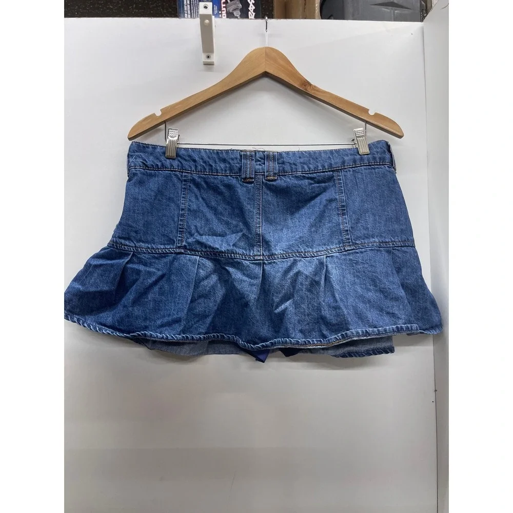 Aeropostale Womens XL Blue Denim Low Rise Mini Skort Pleated Y2K Skirt Shorts